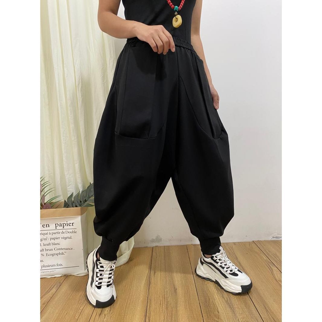 2021秋冬新款时尚个性大吊裆束脚灯笼裤女宽松显瘦松紧腰哈伦垮裤