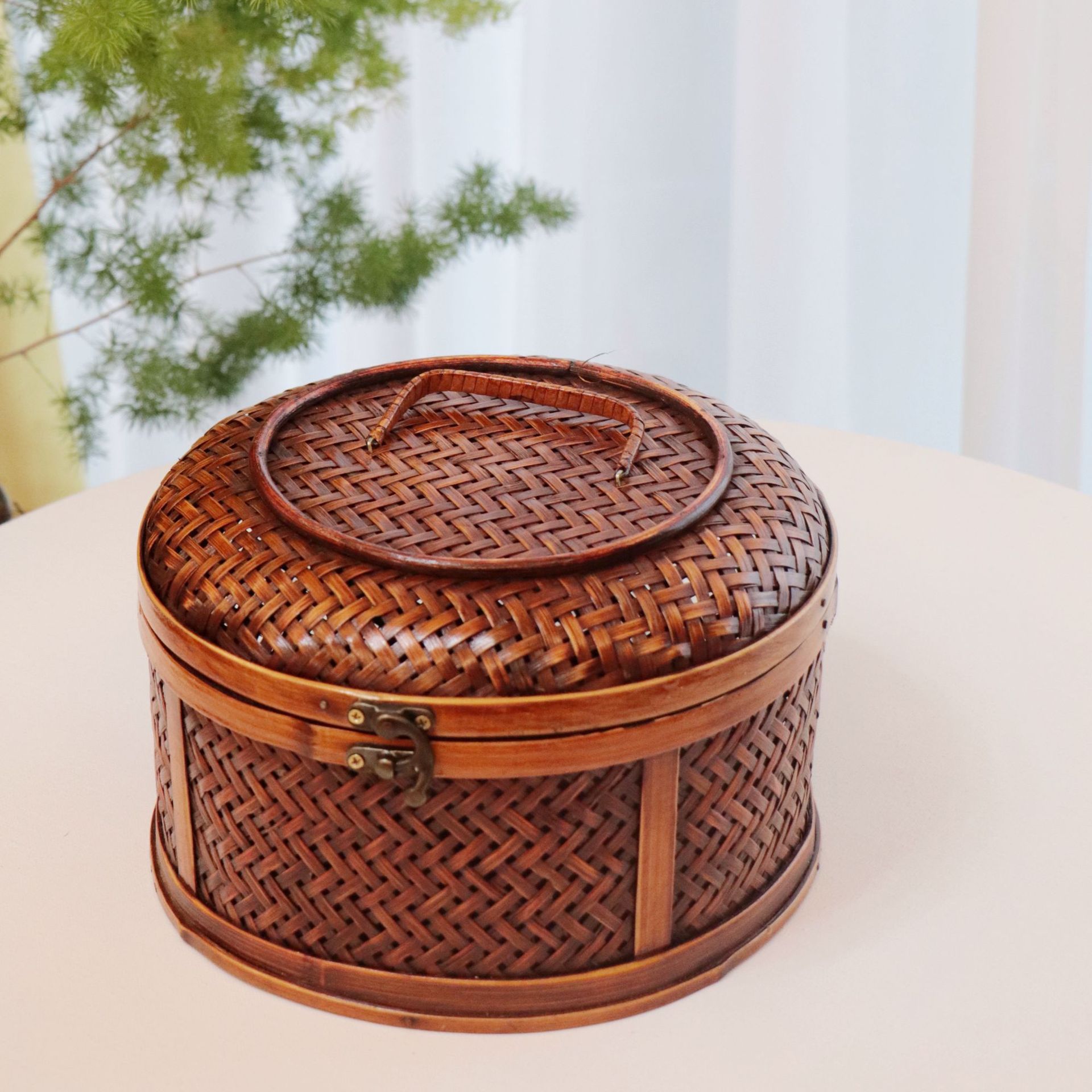 七月七竹编收纳筐编织提手篮子 普洱茶盒 茶叶包装篮子竹制工艺品