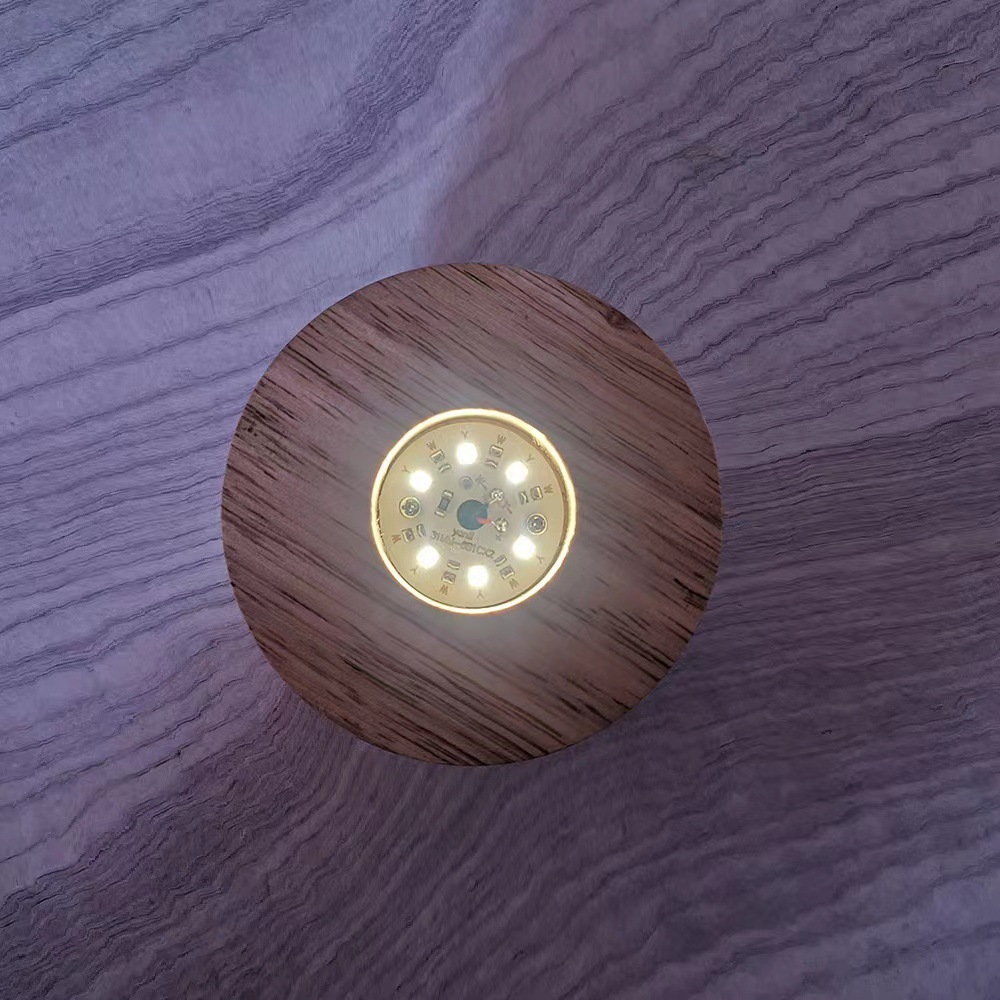 round Battery Box Solid Wood Luminous Base Led Crystal Lamp Holder Small Night Lamp 3 Batteries with Switch Ornaments