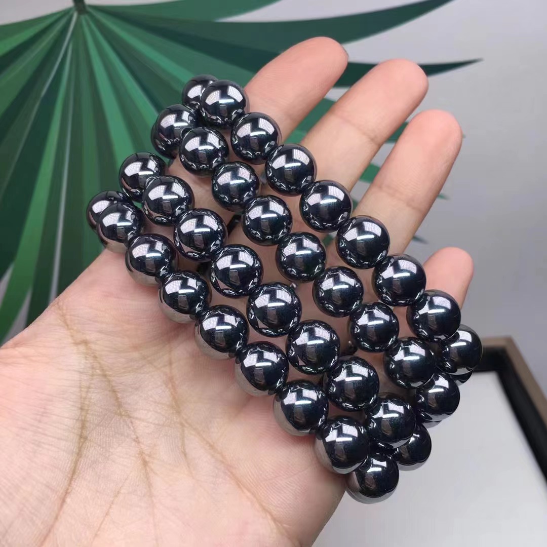 批发太赫兹手串 表皮光滑深灰色金属光泽 时尚简约复古男女太赫兹