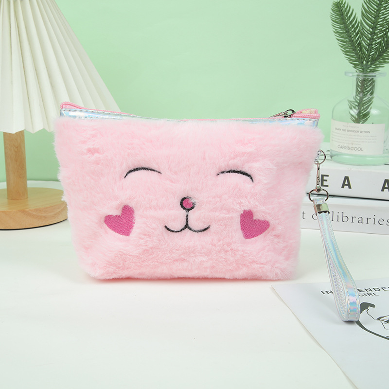 Cute Plush Embroidery Triangle Cosmetic Bag Storage Bag Multifunction Storage Bag Pencil Case Student Storage Stationery Case