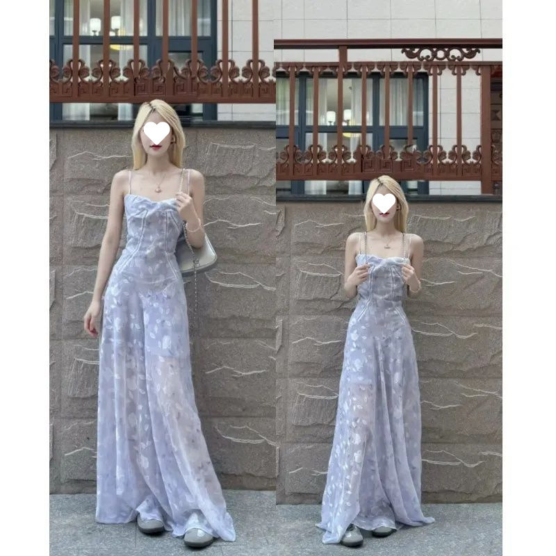 法式海边度假风碎花吊带连衣裙夏季新款气质收腰显瘦仙女长裙子潮