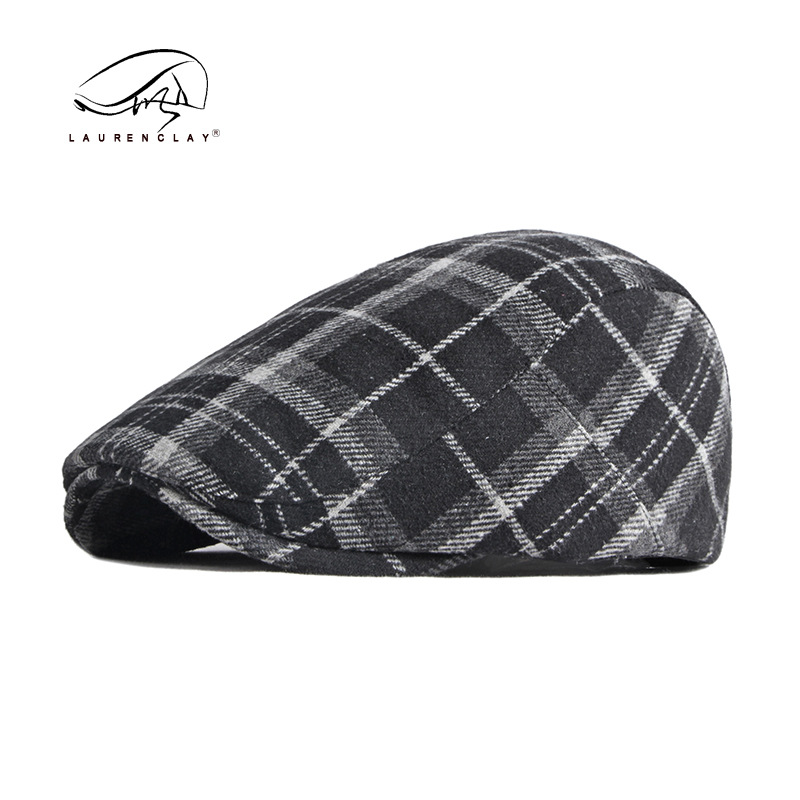 2021 Autumn and Winter New Woolen Beret Men's British Retro Peaked Cap Women's Leisure Artistic Plaid Advance Hats