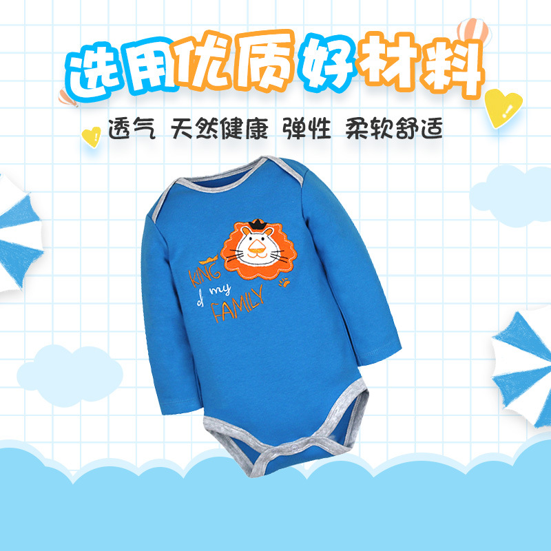 Hot Spring Children's Summer Clothing Carded Cotton Onesie Long Trousers Socks Three-Piece Suit Long-Sleeved Triangle Romper