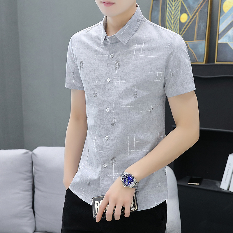 Summer Thin Casual Short-Sleeved Shirt Men's Korean-Style Trendy Men's Business Printed Half Sleeve Shirt Handsome Shirt Top