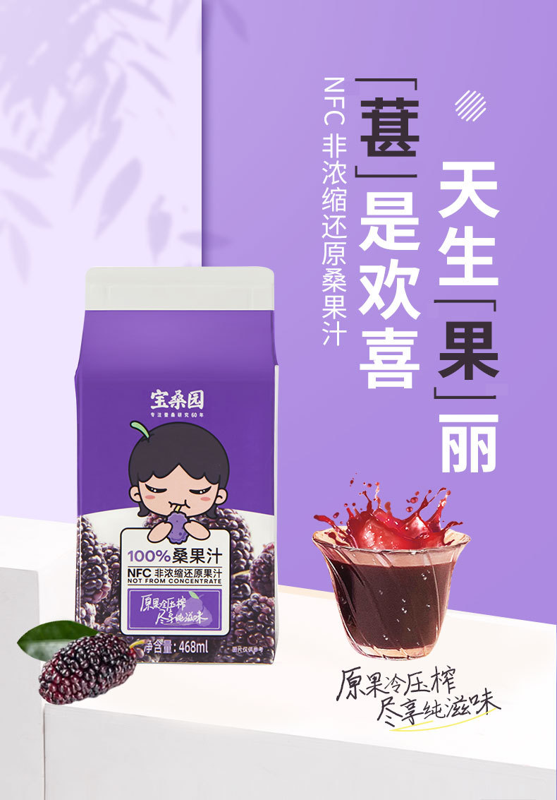 广东农科院宝桑园100%桑果汁468ml 桑葚原榨果汁饮料批发绿色食品