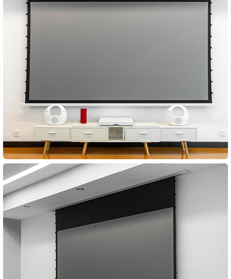 新款智能ai声控嵌入式投影幕家用隐藏式电动幕布4k高清黑晶抗光幕