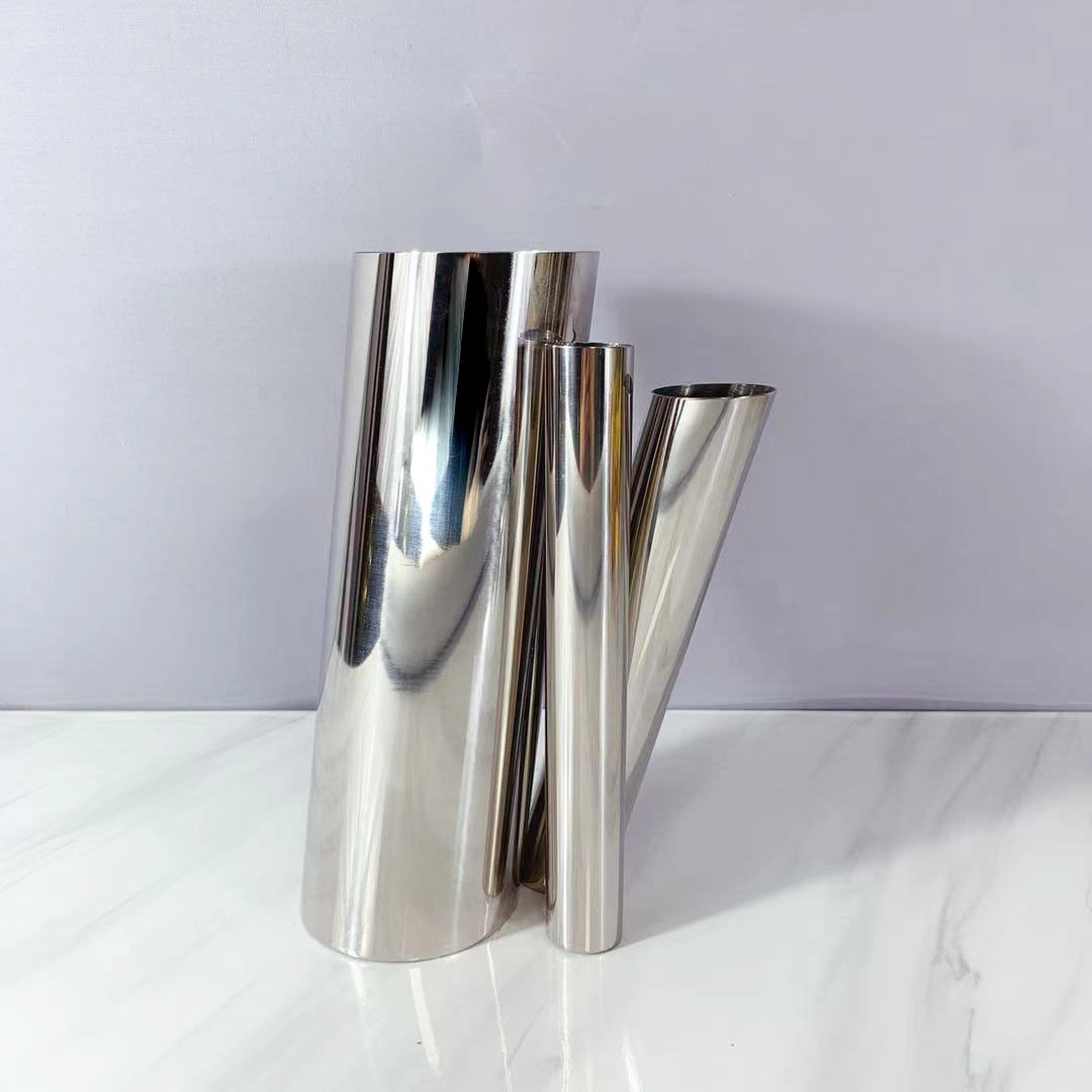 现代简约不锈钢圆筒插花花艺桌面花瓶摆件样板房售楼处软装饰品