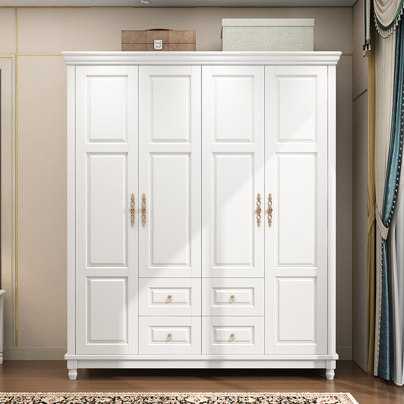 American-Style Light Luxury Solid Wood Wardrobe White 3 Doors 4 Doors Modern Simple Simple Bedroom Overall European-Style Economical