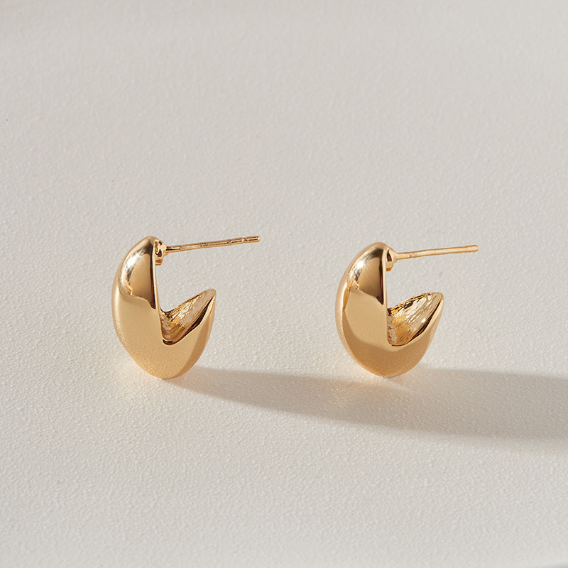 ins冷淡风小金豆耳环韩版新款个性时尚耳钉14k镀金小豌豆耳饰