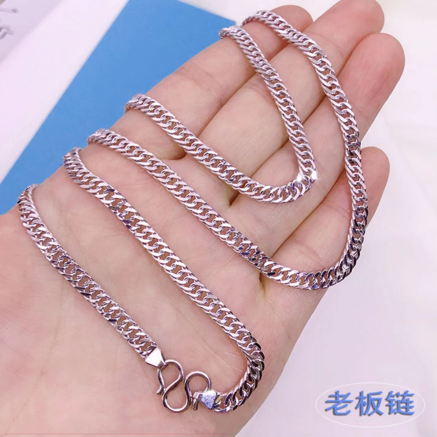 正品pt950铂金男士项链白金马鞭链真金老板链深圳水贝珠宝按克卖