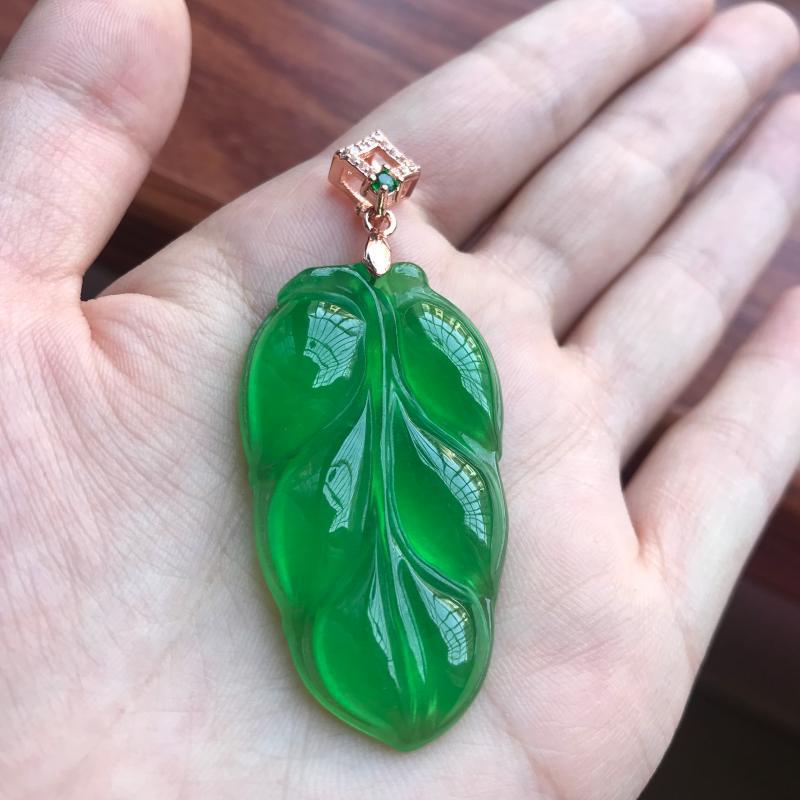 帝王绿冰种树叶玻璃金枝玉叶吊坠项坠翡翠色种-阿里巴巴
