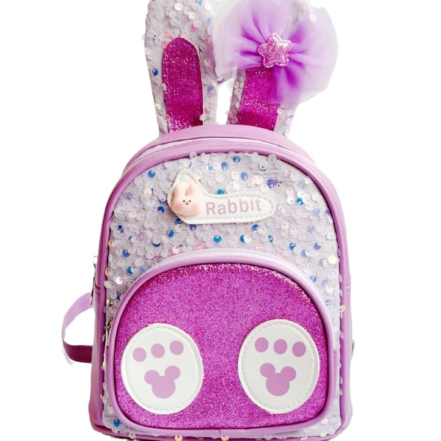 Factory Direct Sales Korean Style Sequined Rabbit Ears Backpack Cartoon Bow Printed Feet Backpack Primary School Student Schoolbag
