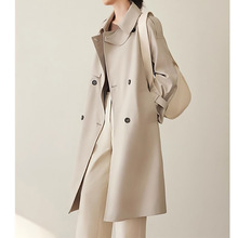 现货厂家批发高JI感风衣外套女新款休闲气质显瘦小个子中长款大衣