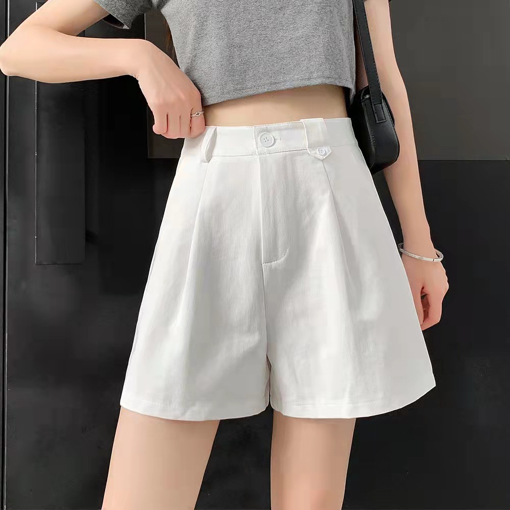 高腰阔腿短裤女2022年夏新款宽松a字棉布短裤简约休闲百搭西装裤