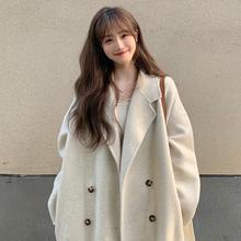 新款韩版秋冬装宽松小个子中长款毛呢外套女赫本风西装领呢子大衣