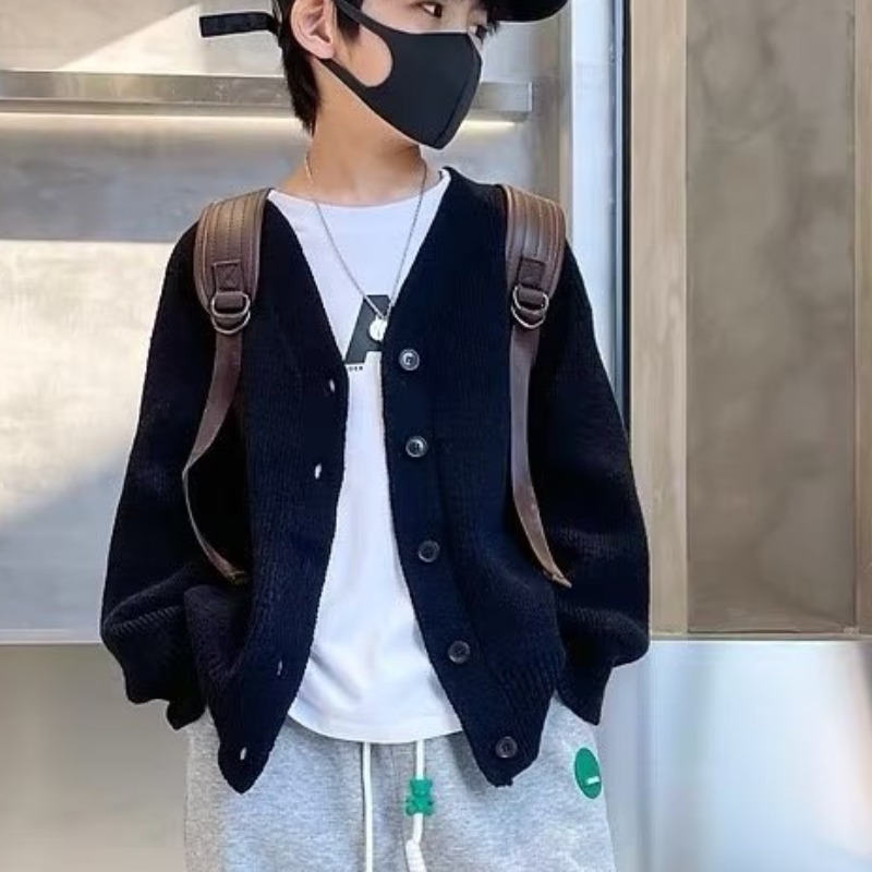 男童针织开衫外套春秋装2023新款儿童毛衣秋冬男孩中大童酷帅炸街
