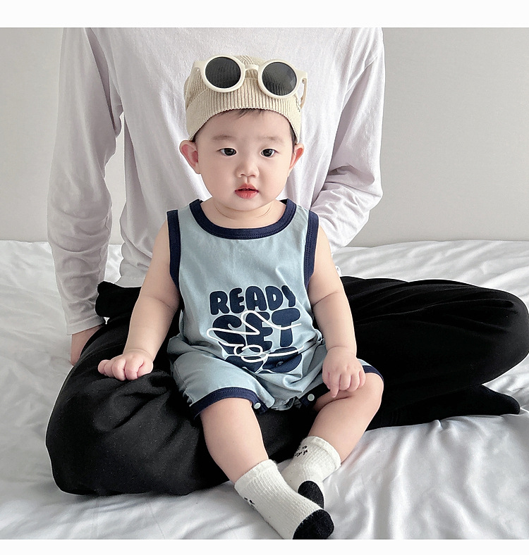 婴幼儿夏季薄款连体衣韩版男宝宝无袖背心字母凉快哈衣新生儿爬服详情23