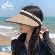 夏季防晒帽女户外出行散步编织遮阳加大黑胶帽檐全遮脸帽子XMZ285