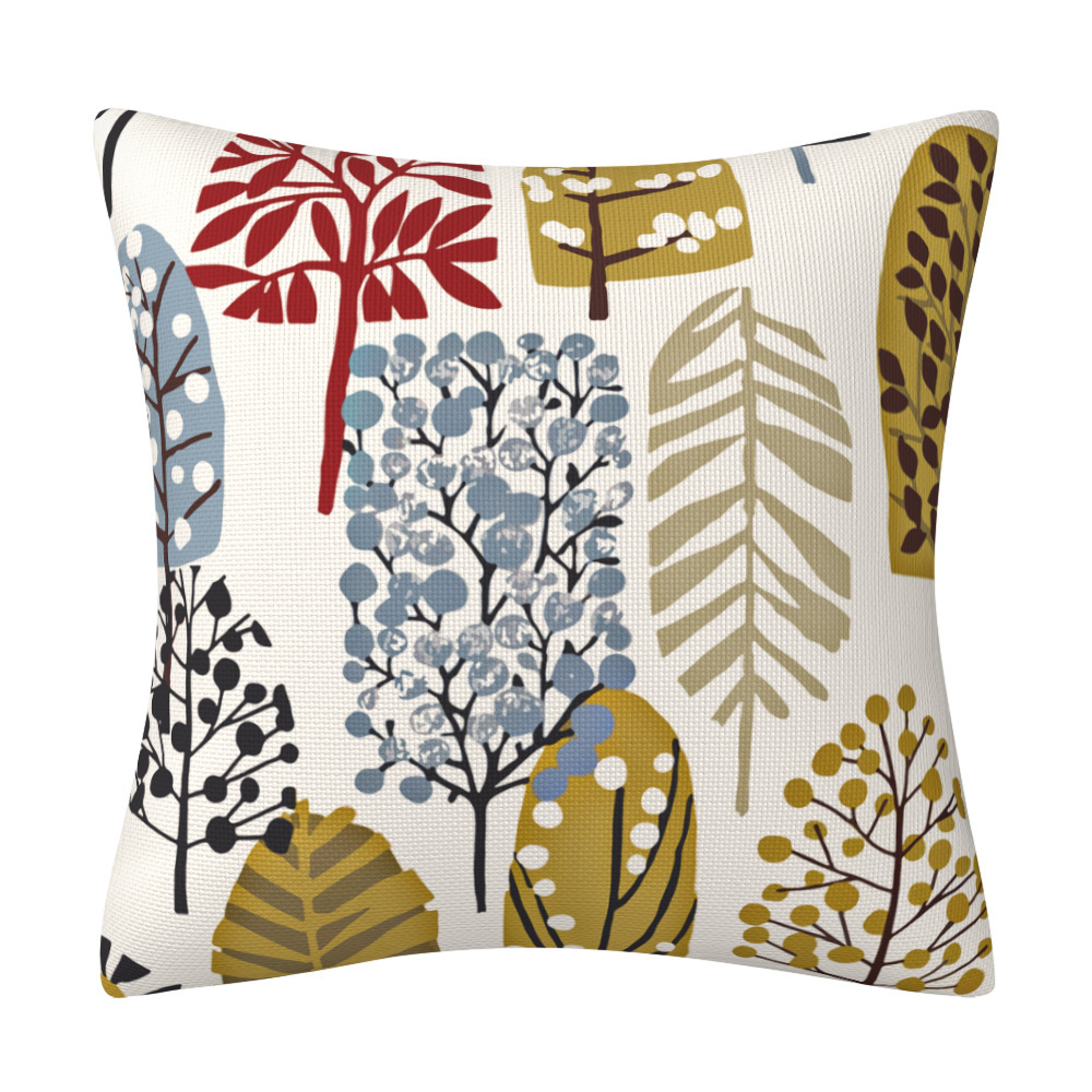 Hand-Painted Retro Abstract Plant Geometry Pillow Cover Indoor Home Ornament Pillow Sofa Cushion Outdoor Pillow Case