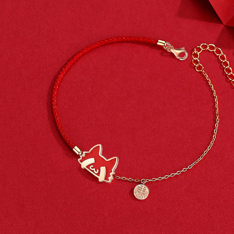 宫廷御猫感温变色小猫咪手链女纯银红绳编织手饰故宫联名一件代发