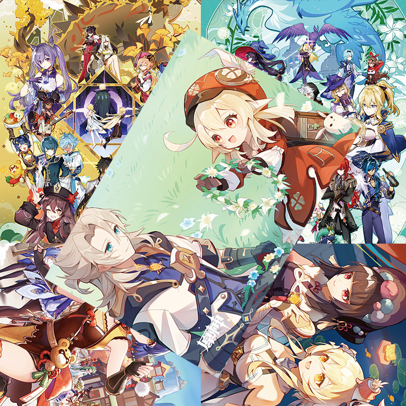 原神海报 opp袋装 高清铜版纸 1套8张 动漫周边卡通宿舍墙贴纸