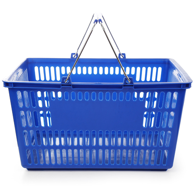 Japanese-Style Electroplating Handle Portable Basket Supermarket Shopping Blue Beer Basket Plastic Hollow Portable Basket Convenience Store Storage Basket