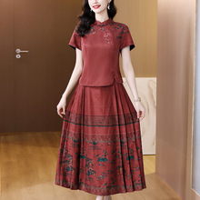 喜婆婆婚宴装礼服裙2024夏季新款复古国风绣花红色衬衫半身裙套装