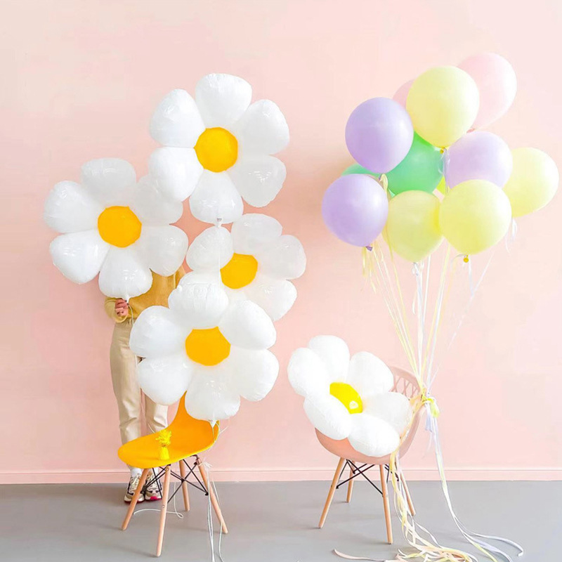 White Smiling Face Ins Little Daisy Color Macaron Aluminum Film Balloon Photo Props Balloon Set SUNFLOWER