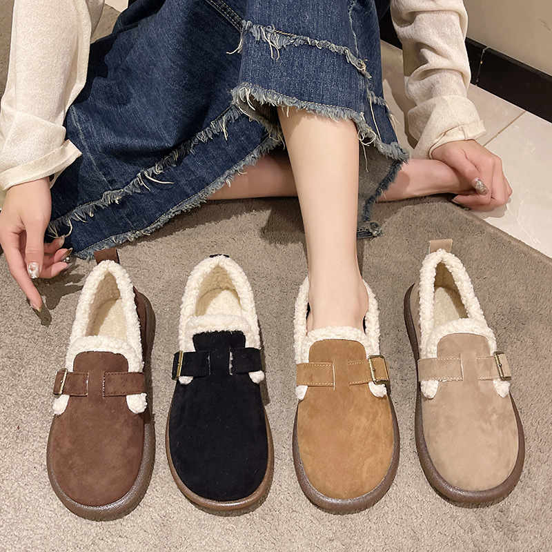 Cross-Border Foreign Trade plus Size Birkenstock Women's Winter Beanie Shoes Slip-on Shoes Fleece-lined Fluffy Shoes Outdoor Cotton-Padded Shoes