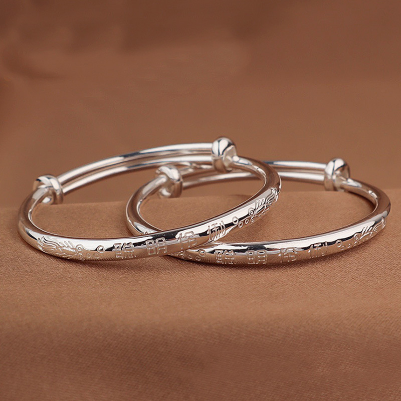 银手镯9999宝宝纯银镯子 聪明伶俐婴儿儿童男女小孩满月周岁礼物