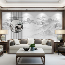 新中式水墨壁画壁纸无纺布装饰客厅电视背景大气山水墙纸墙布