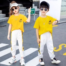 儿童兄妹黄色同款幼儿大童休闲夏装演出服六一小学生男女运动套装