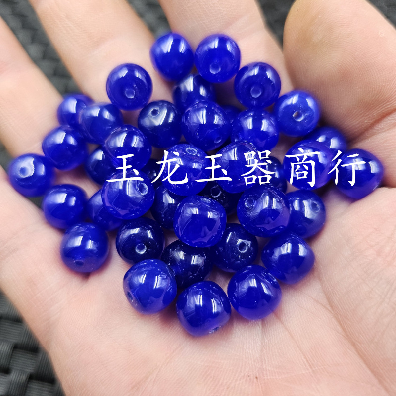 宝蓝色玛瑙老型珠玉石散珠蓝玉髓路路通手链项链饰品配件手工珠子