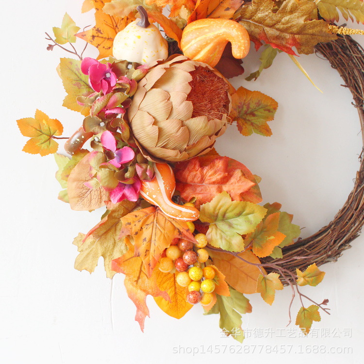 Cross-Border E-Commerce Amazon Autumn Color Thanksgiving Harvest Festival Maple Leaf Pumpkin Pulp Fruit Vine Woven Garland Home Decoration