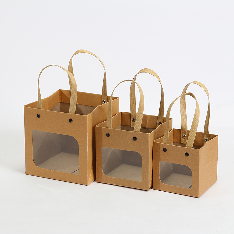 Simple Gift Bag Spot Ins Internet Celebrity Baking Bag Cake Square Bottom Kraft Paper Bag Gift Portable