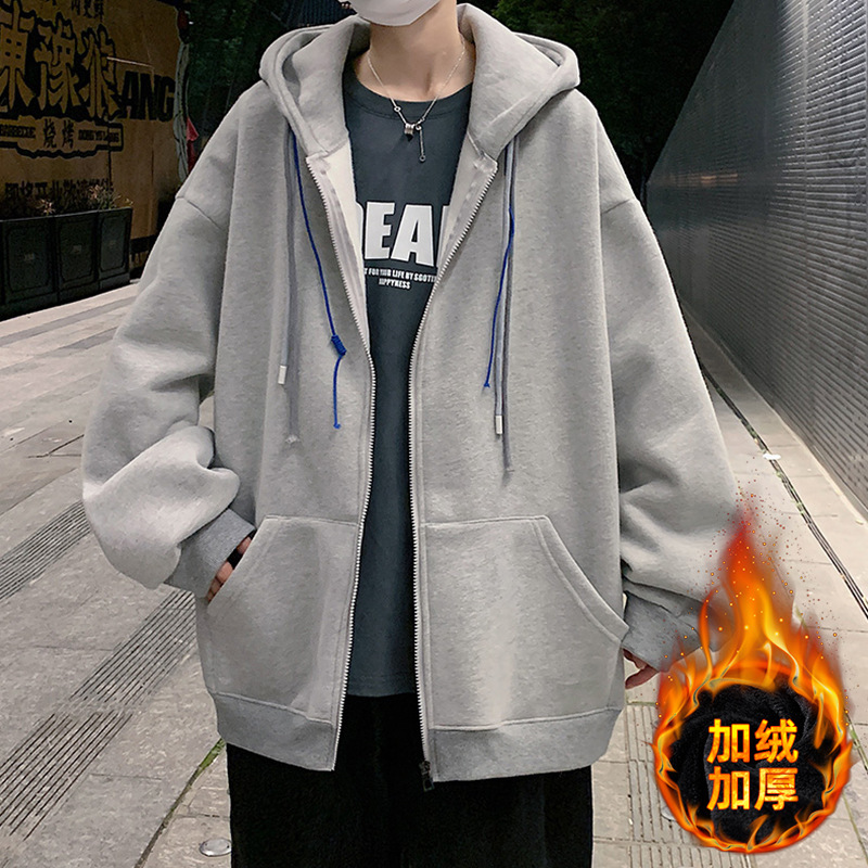 跨境批发卫衣开衫外套男士春秋冬季新款加绒加厚休闲连帽卫衣男生