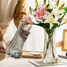 轻奢描金透明玻璃花瓶干花客厅花器摆件装饰创意简约北欧水养插花