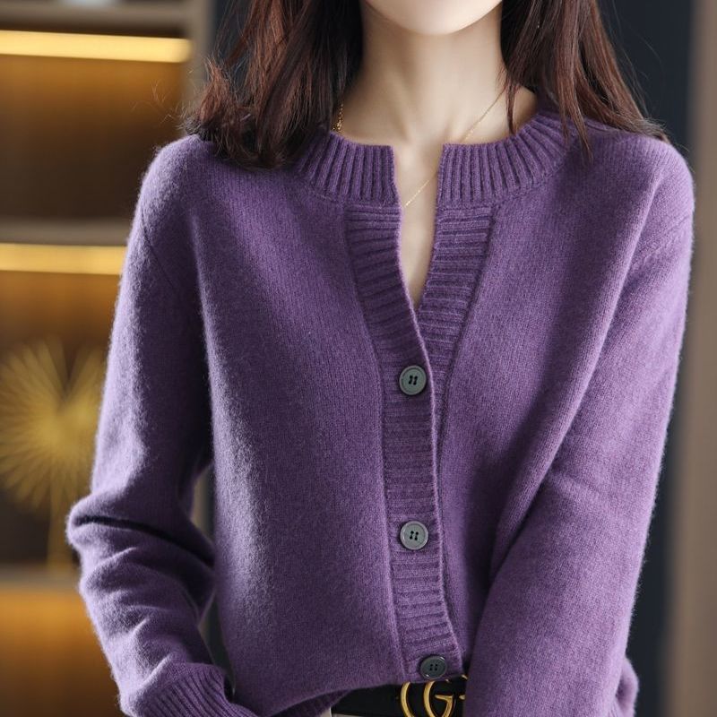 大版毛衣外套女慵懒风韩系高档开衫小个子对襟针织衫加厚打底外穿