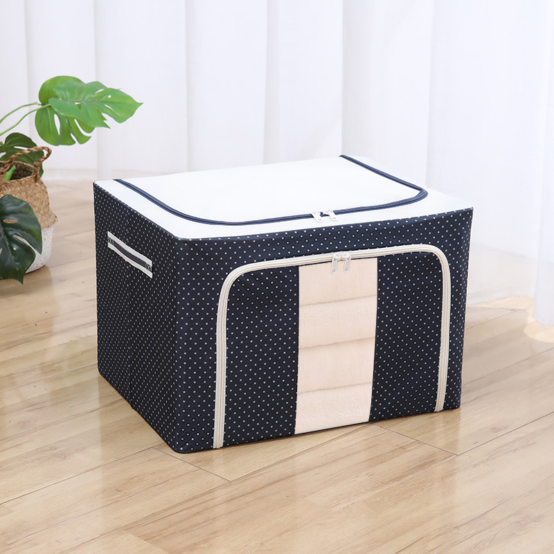 Clothes Storage Box Oxford Cloth Waterproof Steel Frame Transparent Folding Storage Box Wardrobe Car Quilt Storage Box Moving