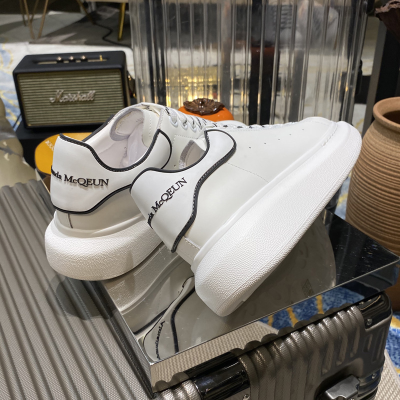 秋季麦昆字母滴胶尾小白鞋男真皮镂空头层牛皮老爹鞋系带黑尾板鞋