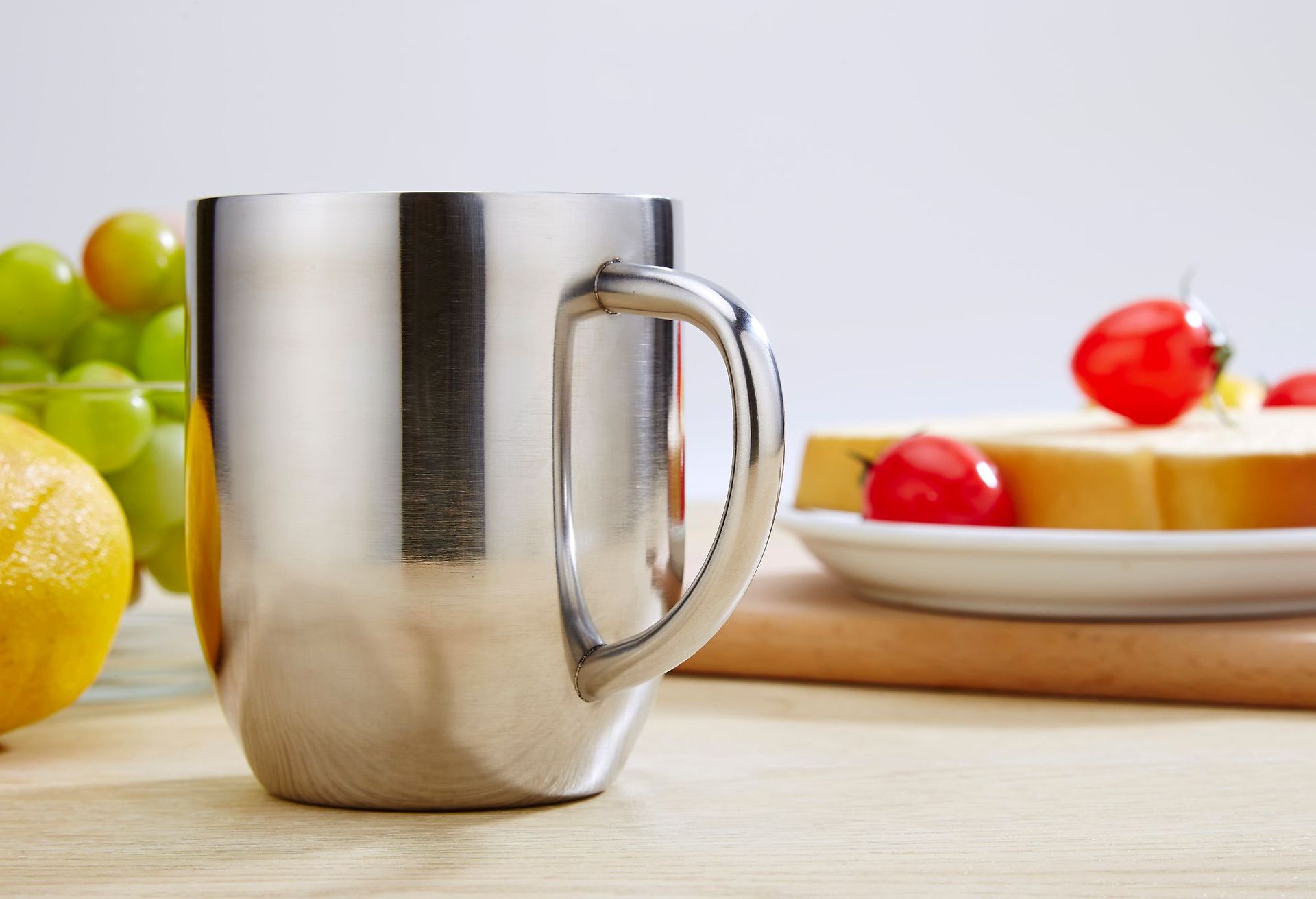 304不锈钢双层咖啡杯镜光圆形马克杯350ml办公随手水杯 日用百货