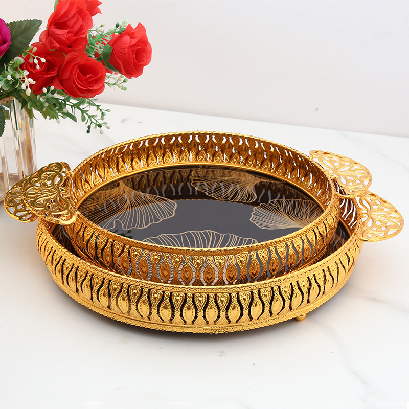 Iron Mirror Tray Affordable Luxury Style Glass Plate Electric Gold Household Banquet Decoration Cake Plate Color Optional