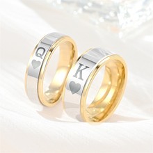 跨境欧美新品 钛钢戒指环 个性双色KQ气质情侣戒指手饰品批发