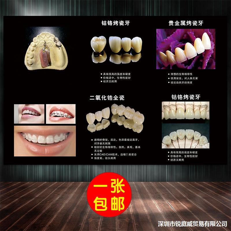 0成交2件牙科知识挂图烤瓷牙口腔诊所海报二氧化锆全瓷牙镶牙种类广告