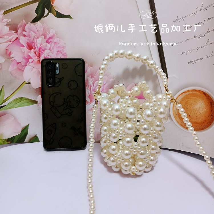 Cylinder Pearl Bag Handmade Bag Beaded Bag Beads Bag Crossbody Portable Niche Ins Classic Style Woven Women women bag