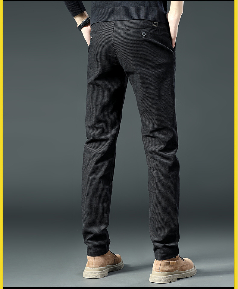秋冬新款灯芯绒裤子男深色男士修身弹力裤子韩版潮流直筒西裤男装