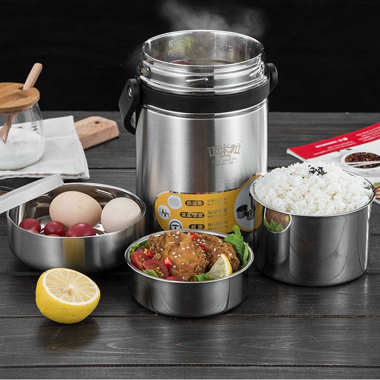 304 Stainless Steel Insulated Lunch Box Student Household Leak-Proof Portable Large Capacity Multi-Layer Portable Pan Bento Pot Insulated Bucket