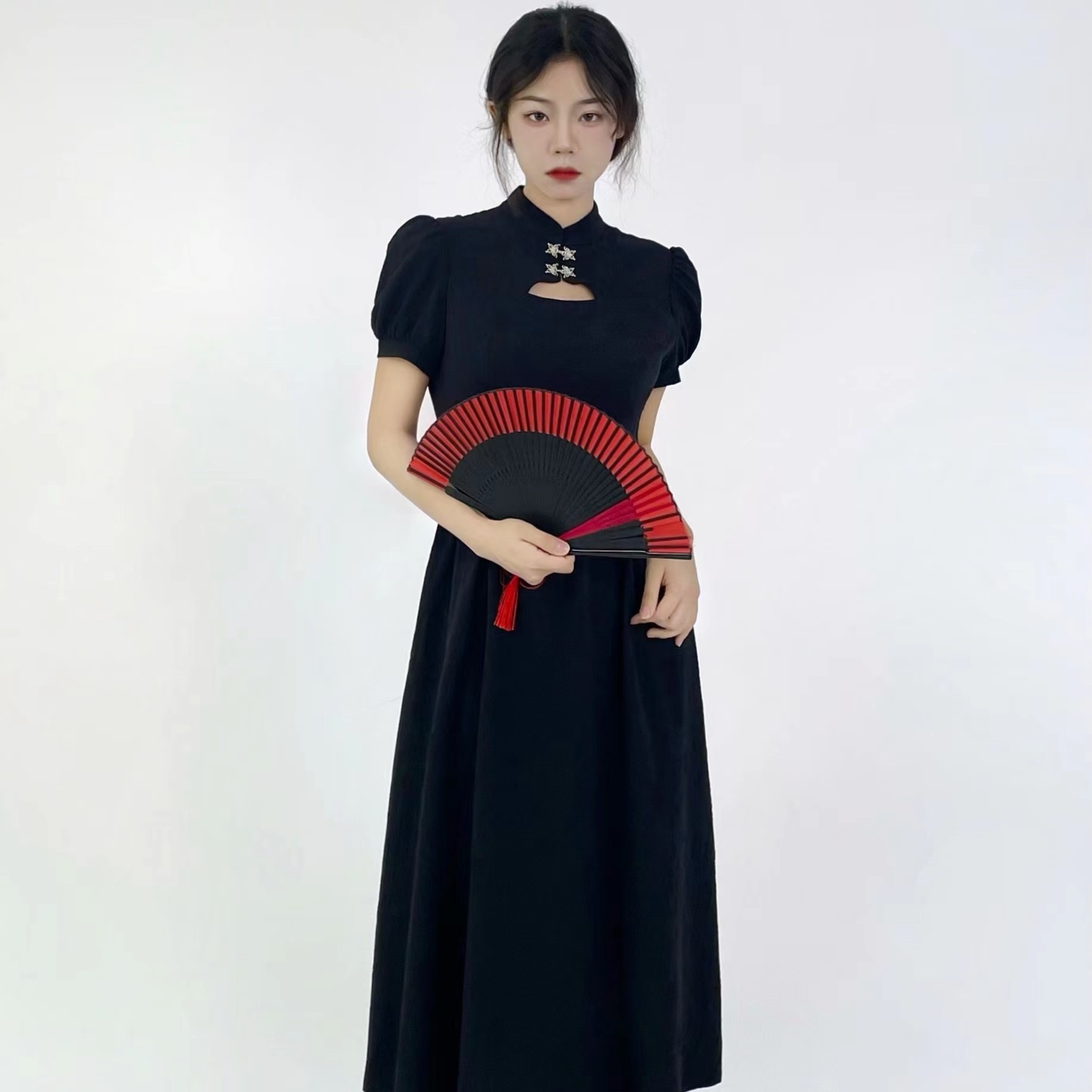 小野莓 新中式古典girl改良旗袍裙小众设计感泡泡袖中长款连衣裙