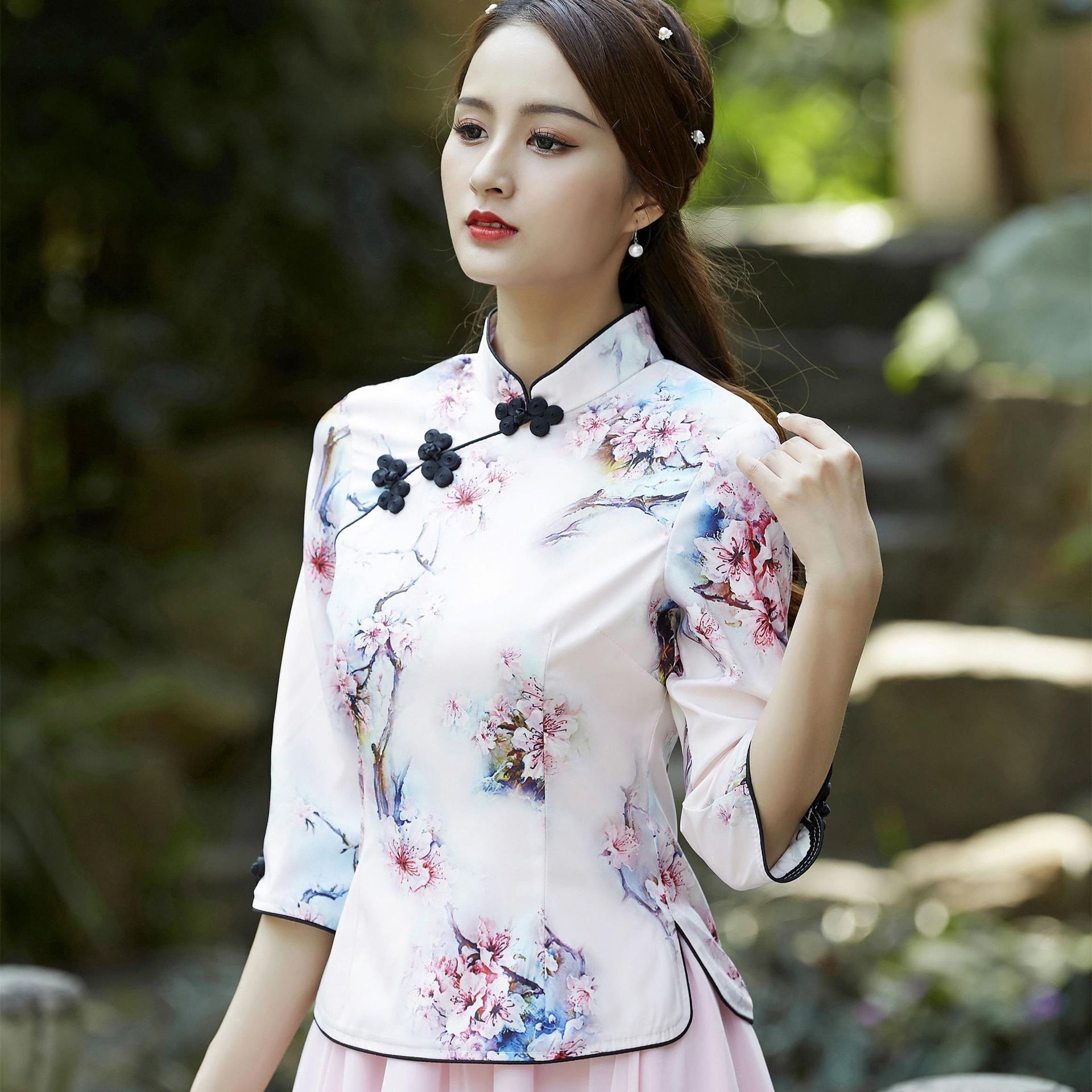 春秋新款印花旗袍日常改良唐装女中国风复古中袖旗袍清仓特价2021